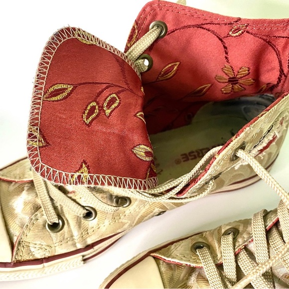 Converse Gold Brocade High Tops Rare - Picture 2 of 6